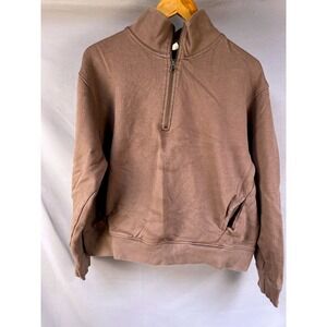 Pact Women's Organic Cotton 1/4 Zip Pullover Sweatshirt, Size L, Mauve/Plum